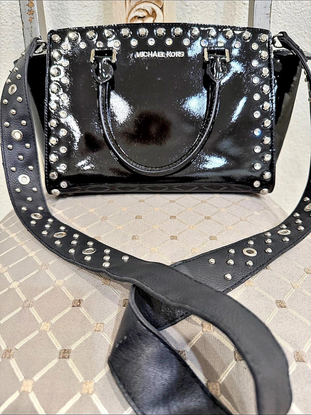 Michael Kors Studded Satchel in Black